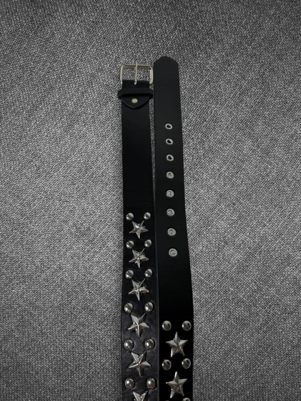 Black Leather-Look Star Studded Wide Belt Silver Buckle Punk Y2K 45 Inch